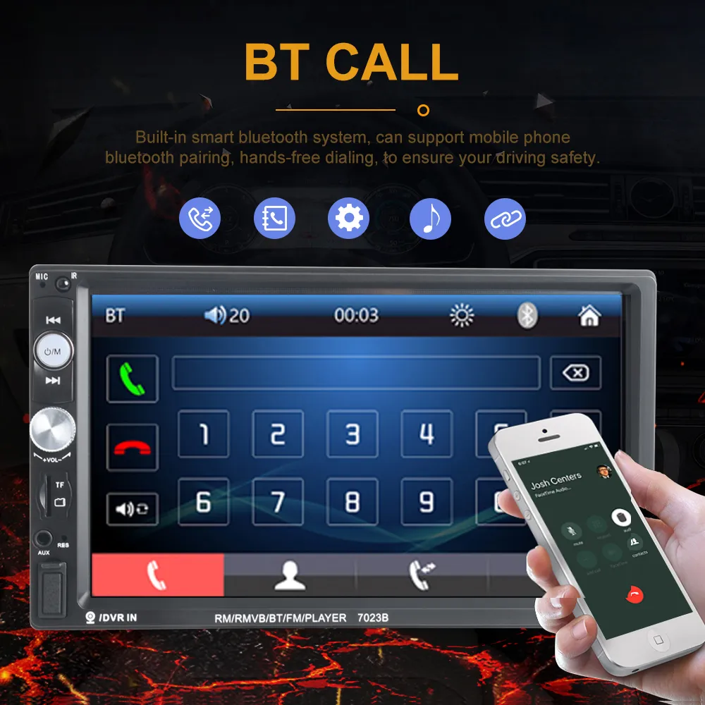 thumbnail image 2 of 7 Inch Car Stereo Bluetooth Touchscreen MP5 Player – 2DIN USB AUX FM Mirror Link 2 of 6