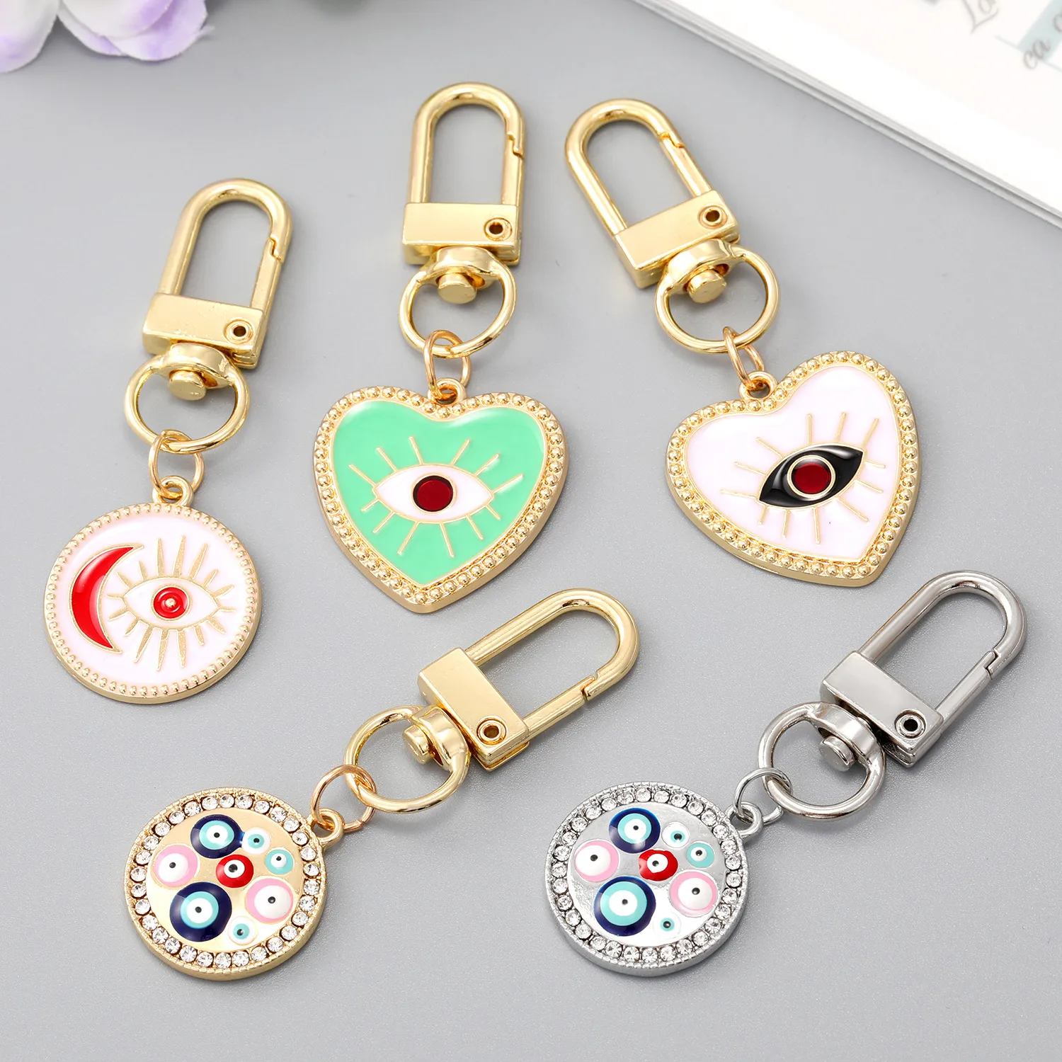 Emalj hjärta Evil Eye Keychain Nyckelringar Lyckliga turkiska blå ögonpåse bilknappen Key Chain Accessories smycken