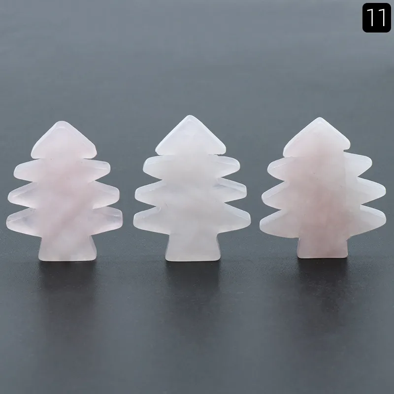 3 Pieces Rose Quartz Healing Crystal Stones Pendant Mini Christmas Tree Desk Ornament Pocket Stone Home Office Christmas Decoration