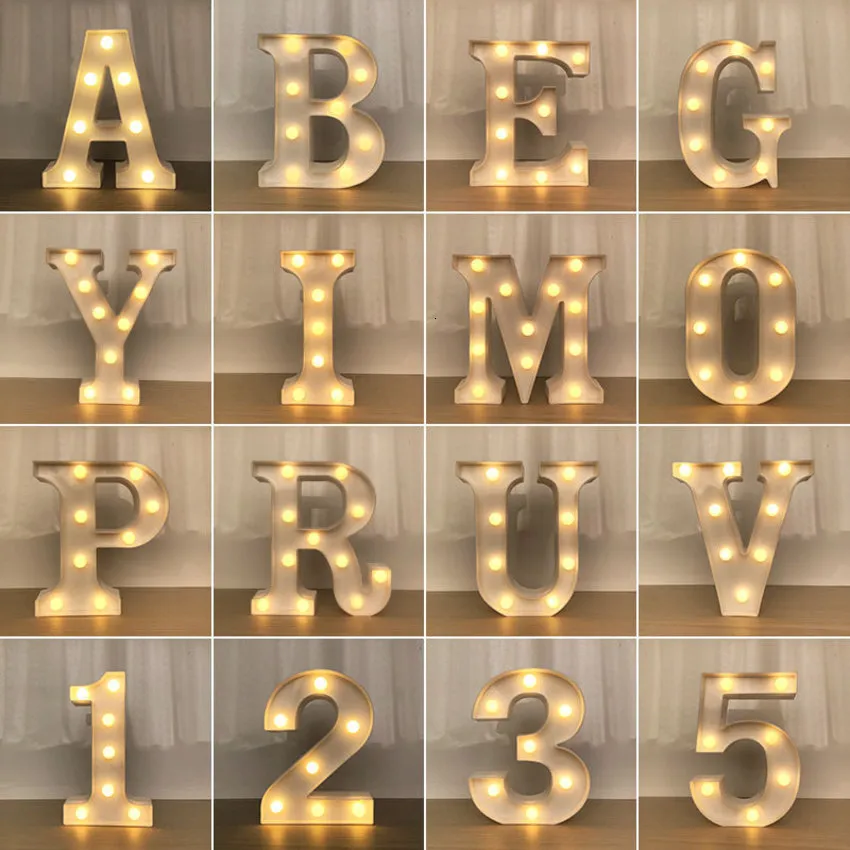 장식용 물체 인형 16/21cm DIY 빛나는 조명 LED 편지 나이트 라이트 창조적 인 편지 알파벳 번호 배터리 램프 낭만적 인 파티 장식