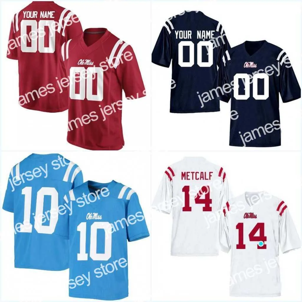 Abbigliamento da football americano universitario Ole Miss College #2 Matt Corral #9 Jerrion Ealy #24 Snoop Conner #25 Henry Parrish Jr. #11 Dontario Drummond #1 Jonathan Mingo Blu Rosso