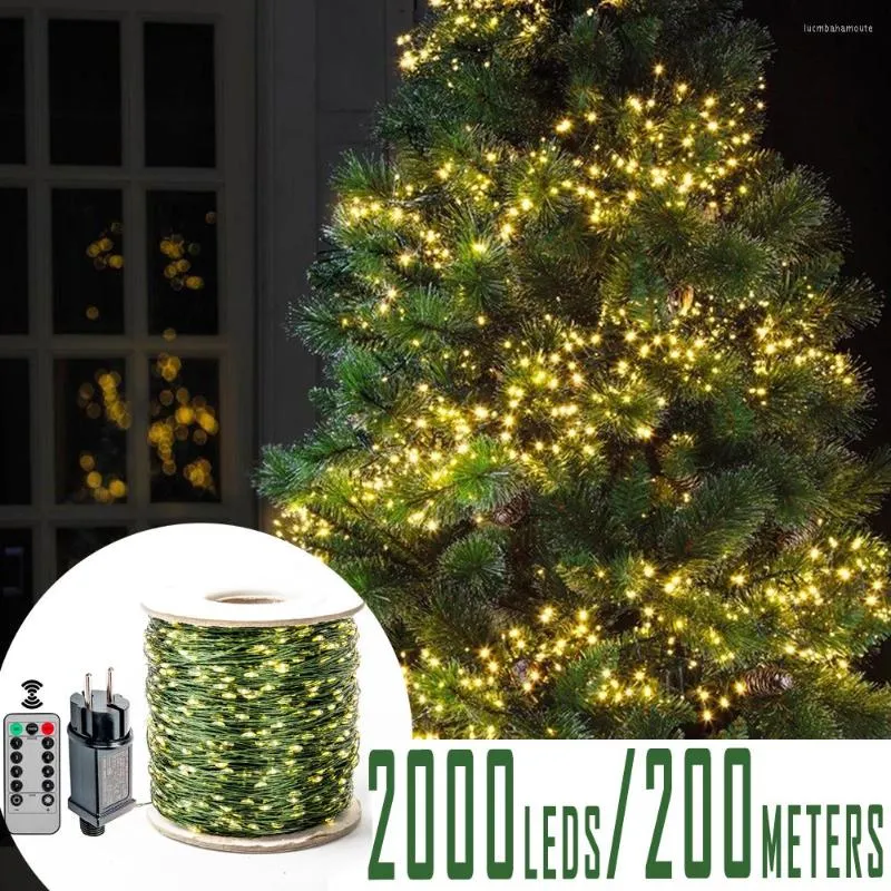 سلاسل 200m سلك أخضر 8 أوضاع خرافية خفيفة مصباح الإطفاء المضاد للماء الديكور عن بُعد لعيد عيد الميلاد غرفة نوم