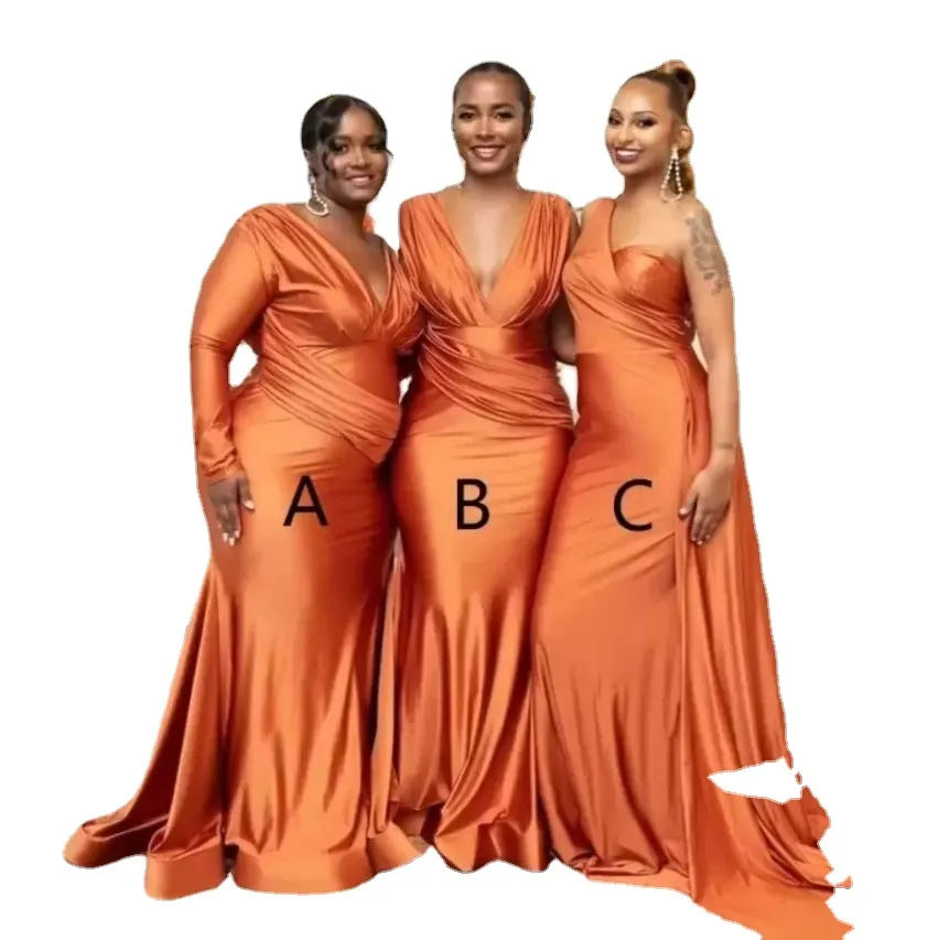 Risparmia alla grande su Abito Da Sposa Sirena Africano Abiti Da Damigella  D'onore Da Damigella D'onore Sirena Arancione Abito Ospite Di Nozze