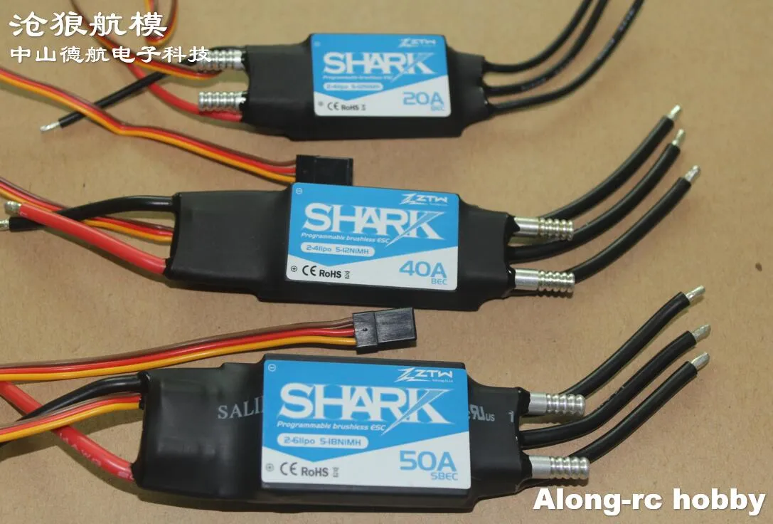 ZTW Shark 20A 40A 50A 60A 70A 80A A'Grave de escova ￠ prova d'￡gua CW/CCW ESC para barcos com sistema de resfriamento de ￡gua RC Modelo de ￡gua de barco aqu￡tico