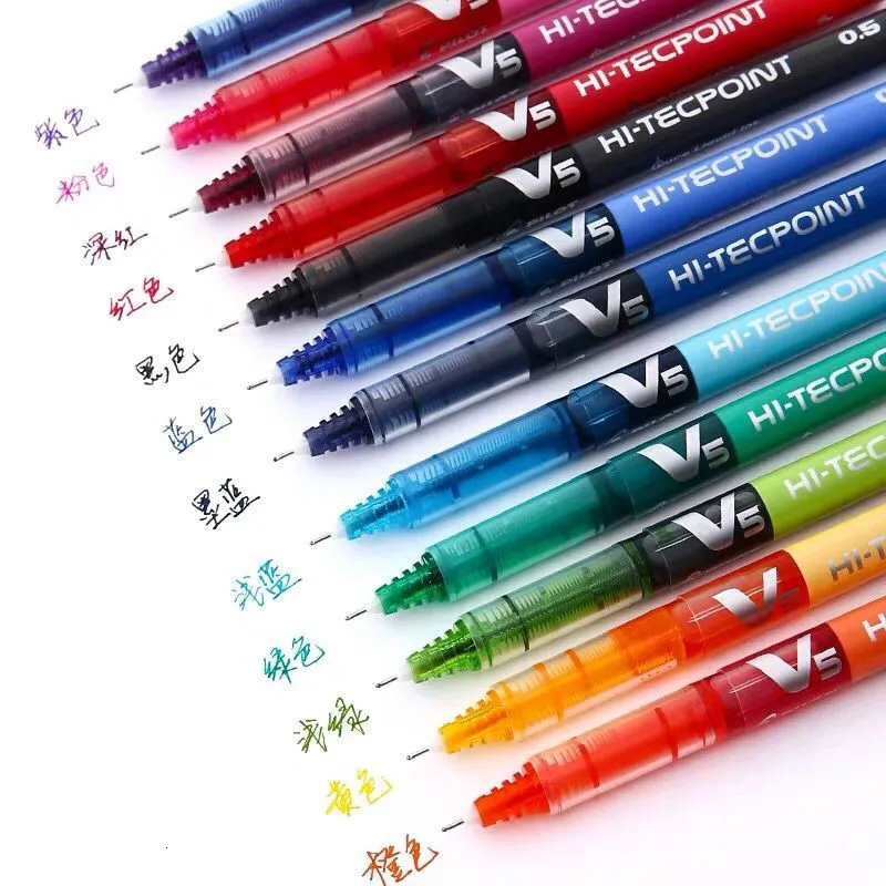 Gel Pens 6/12pcs Japan Pilot V5 Hi Tecpoint مستقيم القلم الأسطوانة السائل سعة كبيرة الحبر السريع 0.5 ملم إبرة طرف أسود أحمر الأزرق 221118