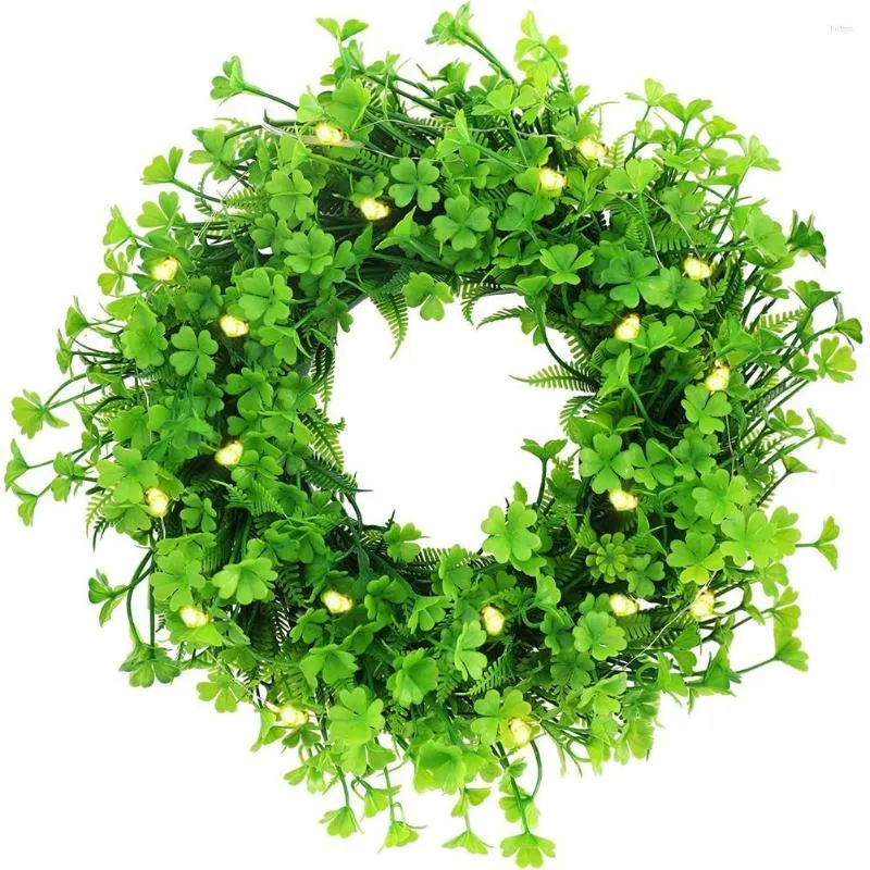 Decorative Flowers St. Patrick's Day Shamrock Wreath Artificial Leaf Garland Front Door Welcome Pendant Wall Window Party Festive