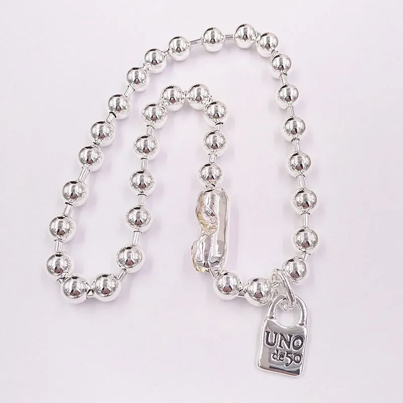 Gioielli con ciondoli fai-da-te UNO De 50 Collana a catena in argento sterling 925 per donna Uomo Catene Set lungo Regali di compleanno di Natale Ciondolo stile Europa COL1390MTL0000U