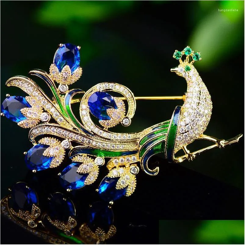 Pinos broches broches okily delicate colorf zircon pav￣o de pav￣o elegante pino de p￡ssaro animal e broche para acess￳rios de mulher moderna dhevc