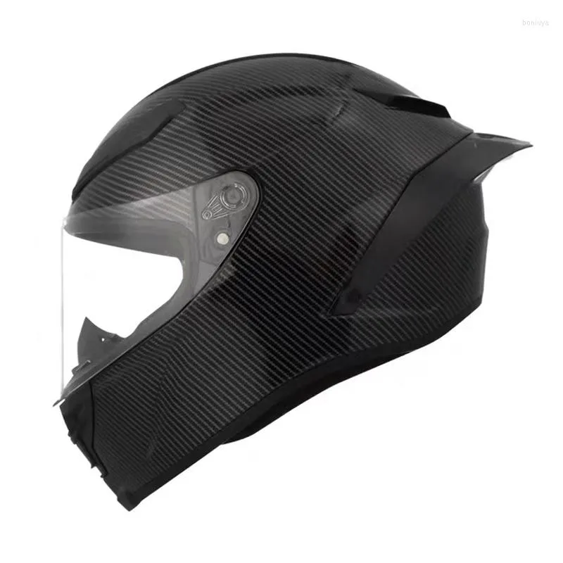 Motorradhelme Kohlefaser Wasserma Hellschwarze Full Face Helm für Männer und Frauen Rennfahrten Herbstschutz Helme Helme