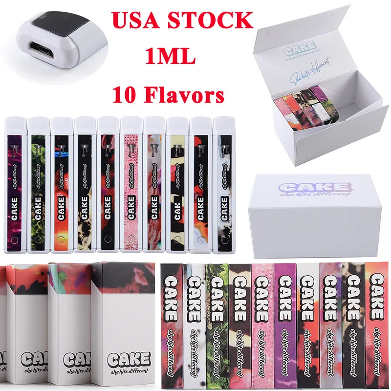 USA stock cake ze raakt verschillende wegwerp vape pennen 1 ml lege disposables oplaadbare 280 mAh wegwerp e sigaretten satrter kits met 10 smaken