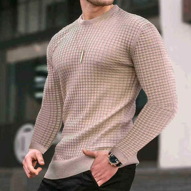 Men's Sweaters Vintage Plaid Jacquard Knitted Sweater Tops For Men Autumn Casual Long Sleeves Round Neck Sweaters Men Spring Fashion Solid Jumpers J220915