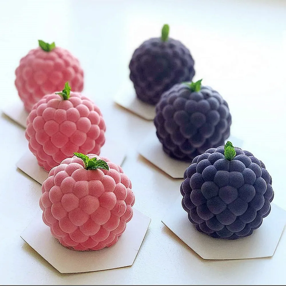 Pişirme Kalıpları 3D Ahududu Meyve Silikon Kalıp Fransız Köpek Tatlı Diy Kek Yapay Üretim Araçları 221118