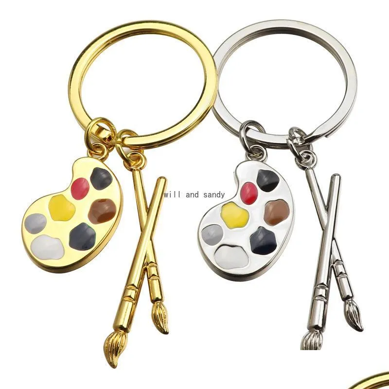 Key Rings Enamel 3D Artist Paint Color Palette Key Ring Brush Painter Charm Keychain Bag Hanging Student Fashion Jewelry Graduation Dh3Op