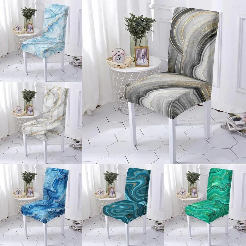 Chair Covers Marbling Line Spandex Slipcover Dining Room Kitchen Elastic Anti-slip Seat Cover Wedding Banquet Party