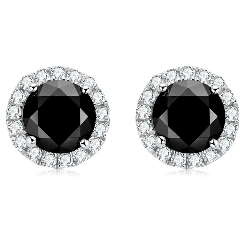 Unisex Fashion Bling 925 Sterling Silver Black Round Moissanite Stone Oorrings studs voor mannen Women Leuk cadeau