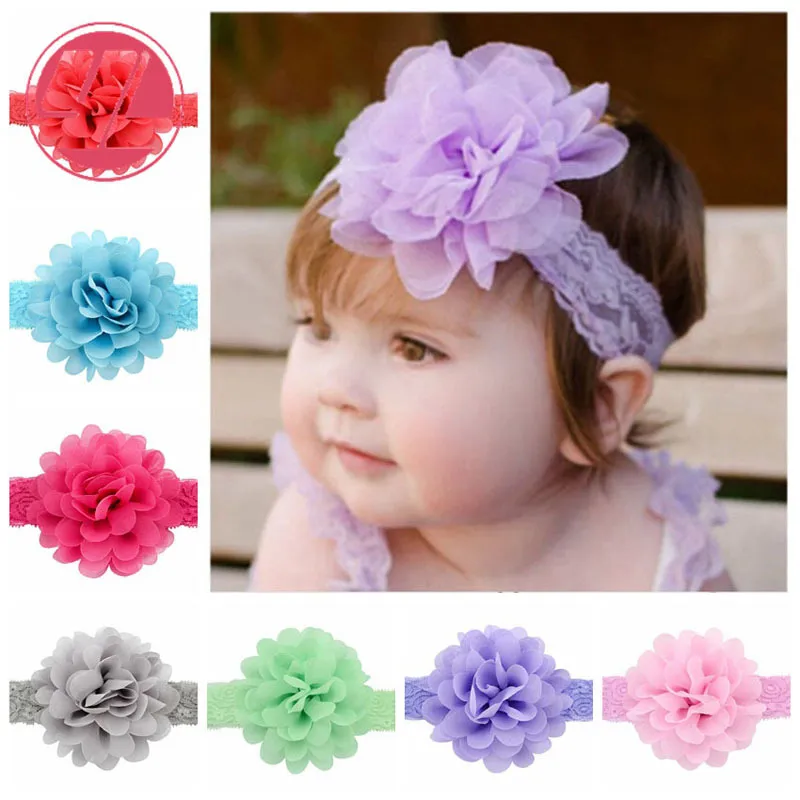 Novo bebê chiffon flor elástico rendas headband acessórios para o cabelo faixa de cabelo recém-nascido bebê meninas envoltório de cabeça moda presentes para crianças