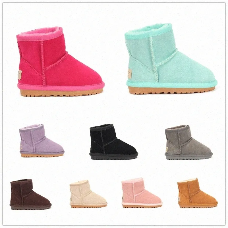 Sapatos infantis uggi austr￡lia 5854 mini botas de garotas sapato meio crian￧as crian￧as t￪nis beb￪ garoto designer de neve cl￡ssico infantil infantis booties genu￭no leathe