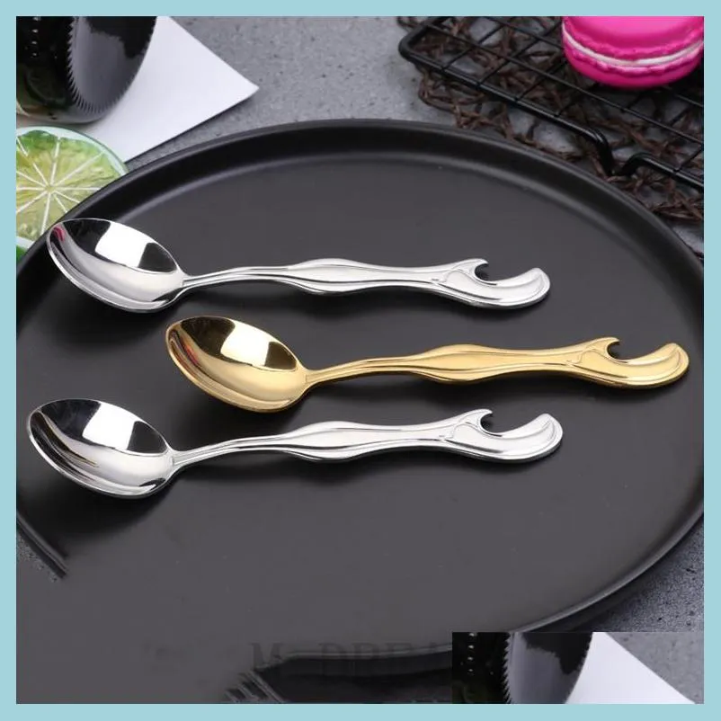 Spoons Stainless Steel Spoon Creative Flatware Mtifunction Cam Travel Bottle Opener Tea Coffee Spoons Drop Delivery Home Garden Kitc Dhppy