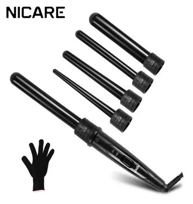 Nicare 5 In 1 Hair Curler Interchangeable 5 Parts Ceramic Curler MultiSize Roller Heater Hair Styling Tool set With Glove J220711