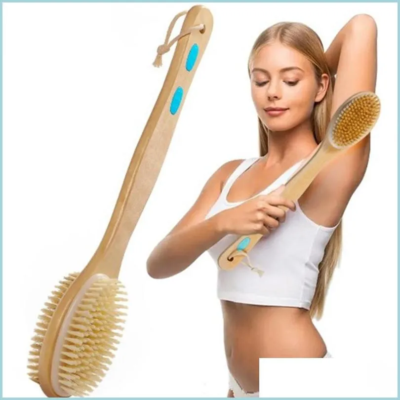 Bath Brushes Sponges Scrubbers Bath Brushes With Soft And Stiff Bristles Exfoliating Skin Shower Brush Specially Long Wooden Hand Dhdzc