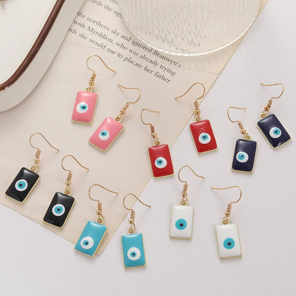 Boucles d'oreilles pendantes en émail coloré pour femmes, pendentif rectangulaire, œil bleu turc, bijoux de fête de mariage