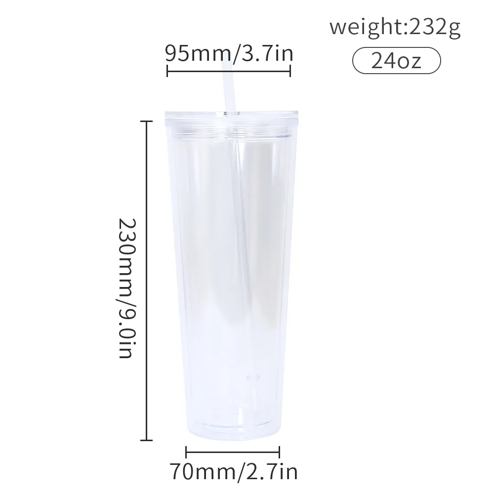 24oz double walled snow globe acrylic tumblers with flat lid straw clear plastic drinking beverage cup with hole to fill glitter