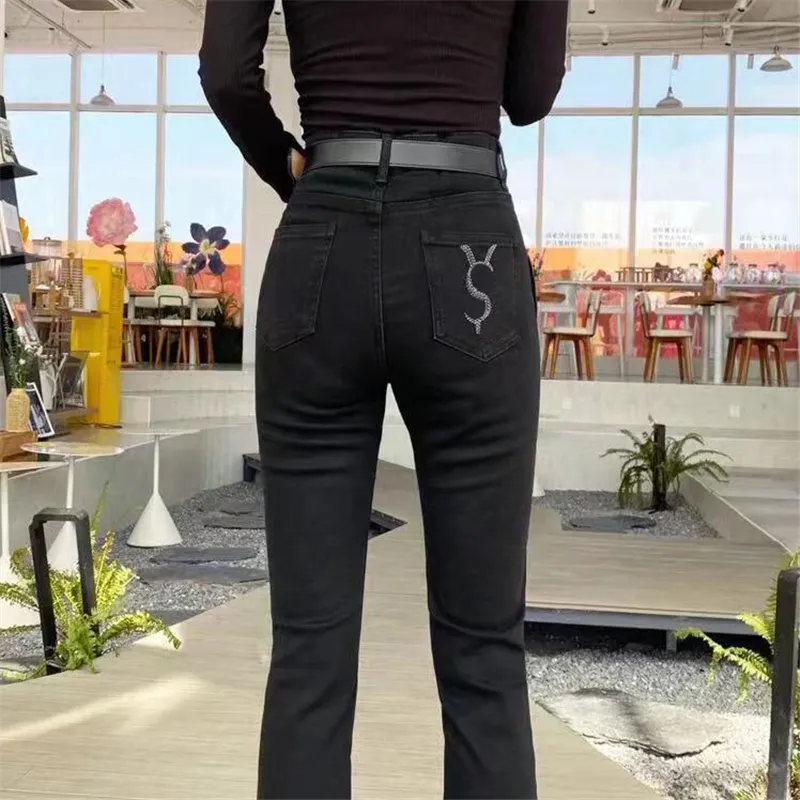 Женские дизайнерские брюки джинсы обратно вышив