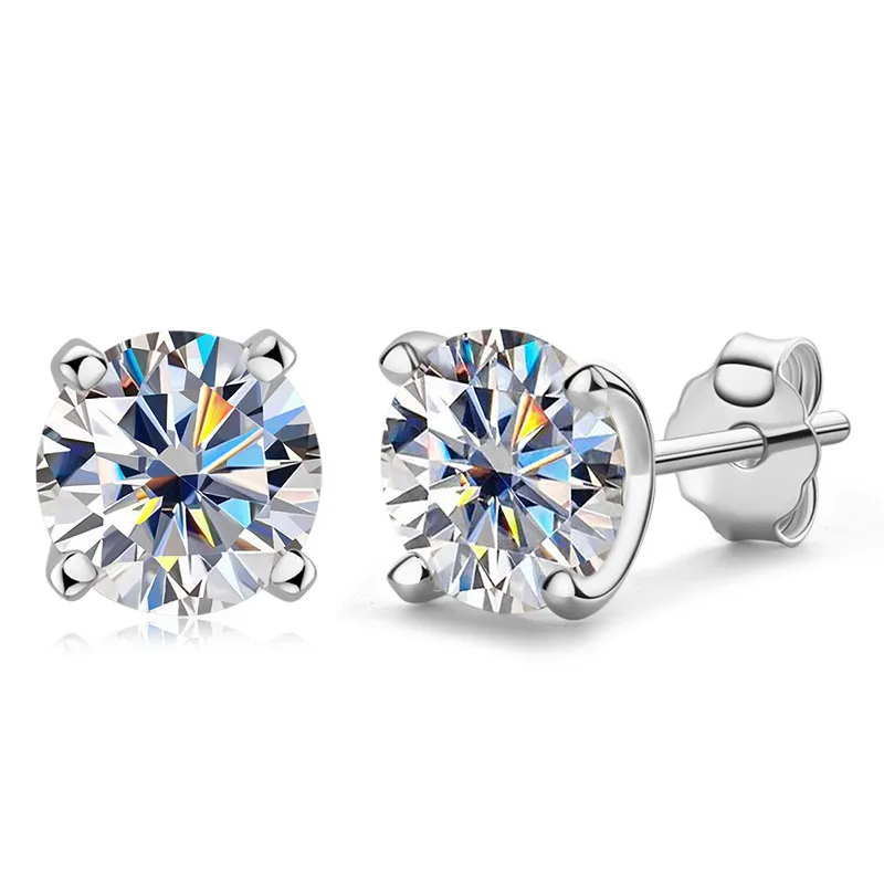 1CT Bling Moissanite Pierre 925 Sterling Silver Plaqué Or Boucles D'oreilles Rondes Goujons pour Hommes Femmes Beau Cadeau