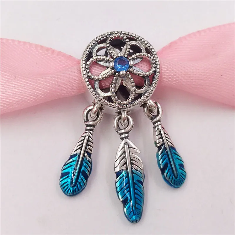 925 Sterling Silver Valentines Day Jewelry Femmes Pandora Blue Dreamcatcher Designer Charms Chain Diy Crystal Bracelet Making Kit for Girls Bead Bangle 799341C01