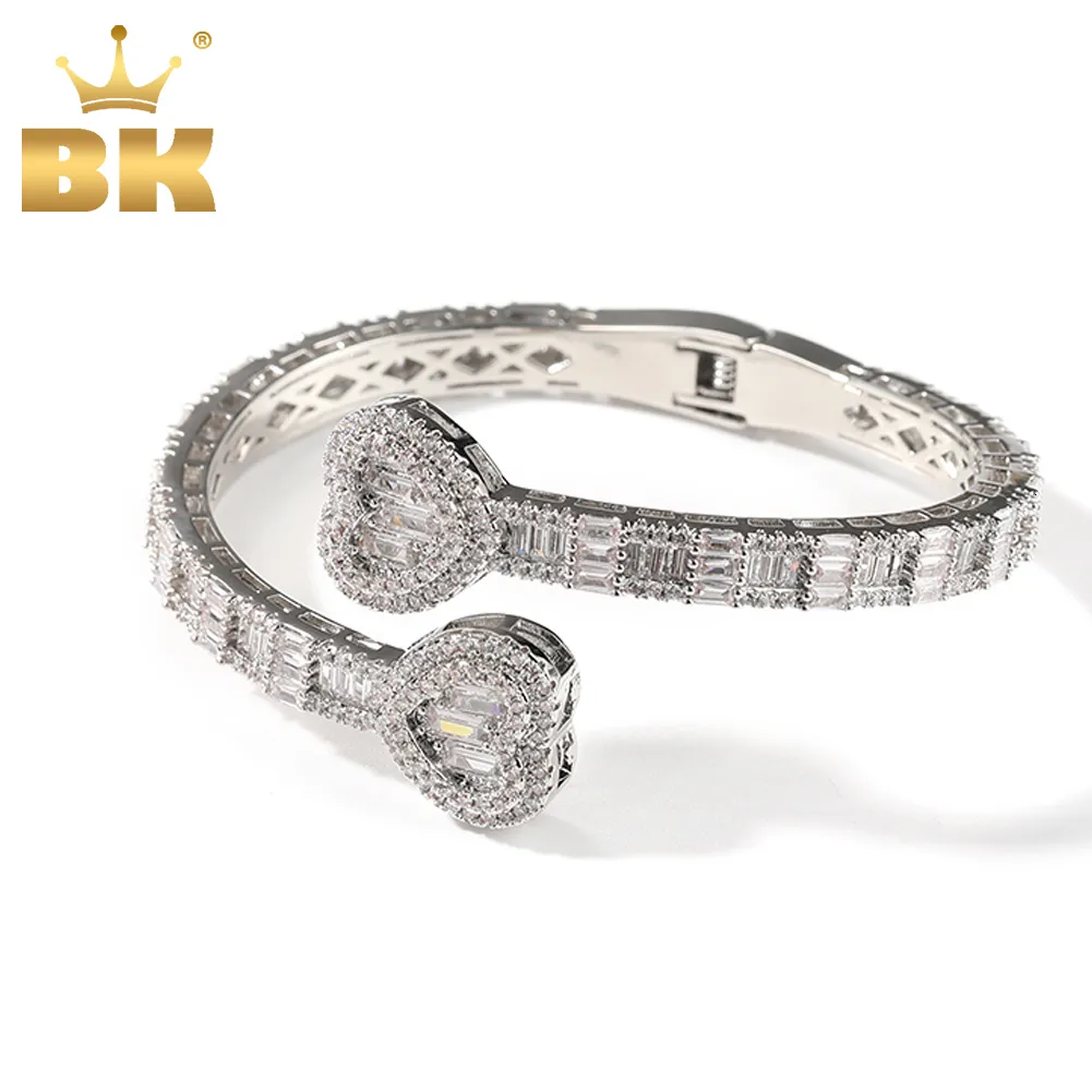 Браслеты с подвесками THE BLING KING 6 мм Baguettecz Heart Cuff Bangle Micro Paved Bling Cubic Zirconia Luxury Wrist Rapper Hiphop Jewelry Punk 221118