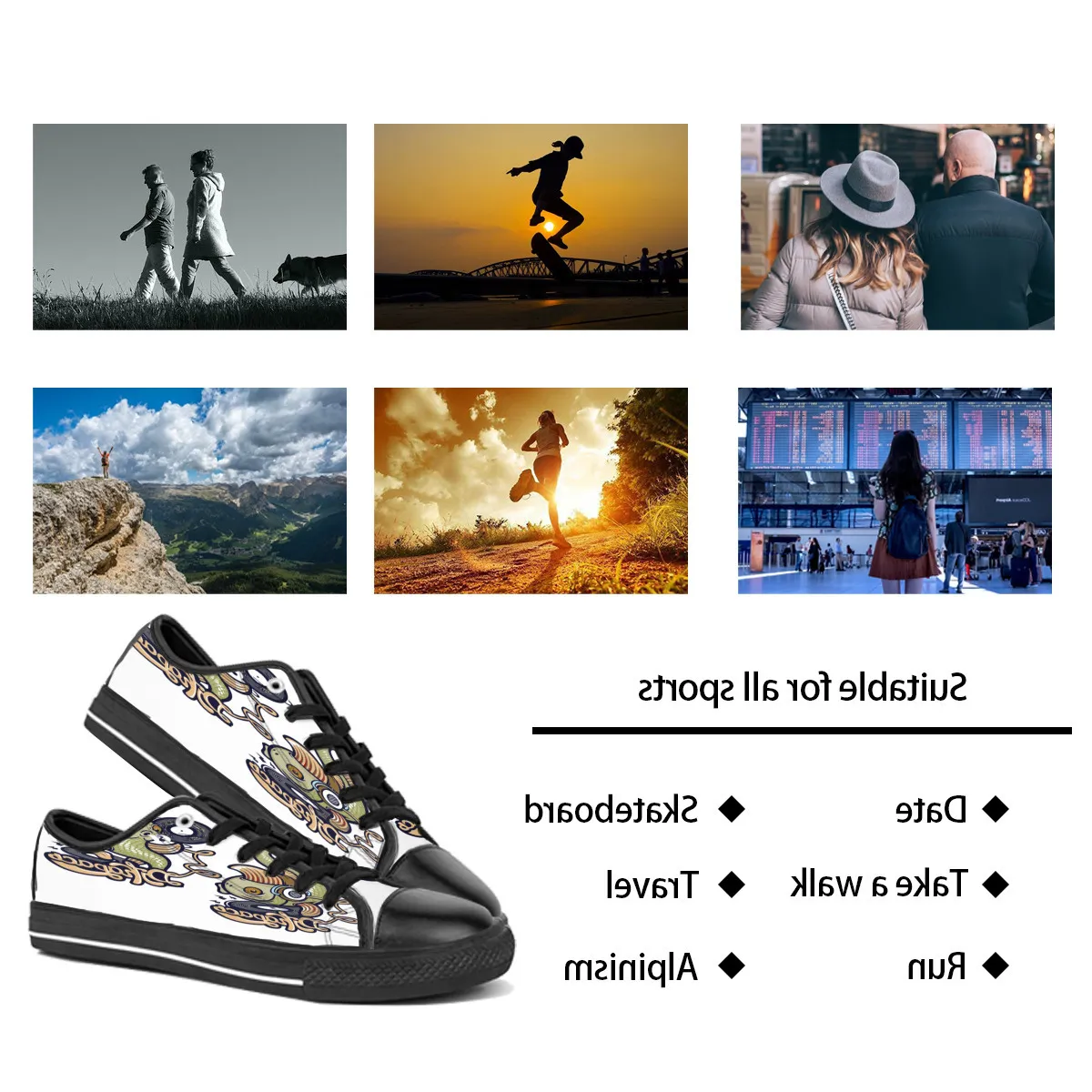 Homens Mulheres Sapatos Diy Custom Shoes Low Top Canvas Skateboard Skateboard Triple Black Customization UV Printing Sports Sneakers Kaola 154-34
