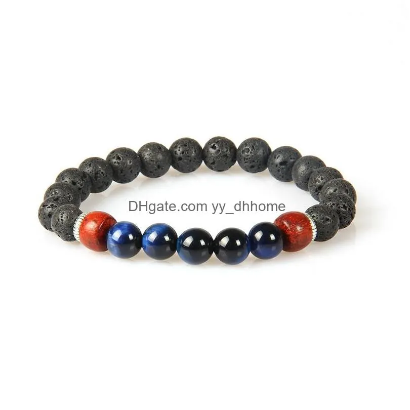 Beaded Designs Mens Jewelry Wholesale 10st/Lot 8mm Lava Rock Stone With 5 Colors Tiger Eye P￤rlade ￤lskare Armband Drop Delivery DHZVD