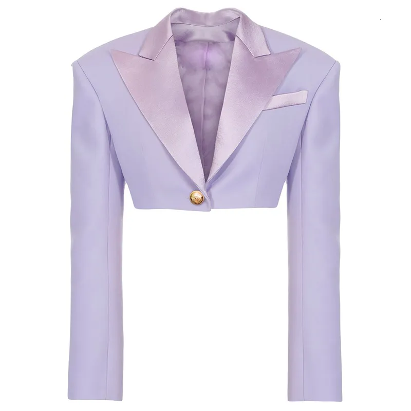 Ternos femininos Blazers High Street Est Designer de cetim de colarinho único Casaco de corte de botão único 221117