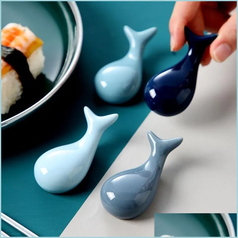 Other Kitchen Storage Organization Whale Chopstick Rest Cute Ceramic Chopsticks Holder Organization Japanese Style Fourcolor Match Dh0Lp
