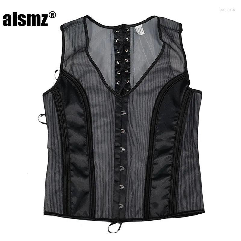 Men's Body Shapers Aismz Men's Underwear Slim Fit Tank Top Shapewear Chest Binder Waistcoat Vest Jacket Steampunk Gothic 281t