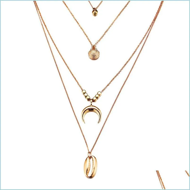 Pendant Necklaces Moon Shell Necklace Chokers Gold Chains Mtilayer Stackable Necklaces Women Hip Hop Fashion Jewelry Drop Delivery Pe Dhuu9