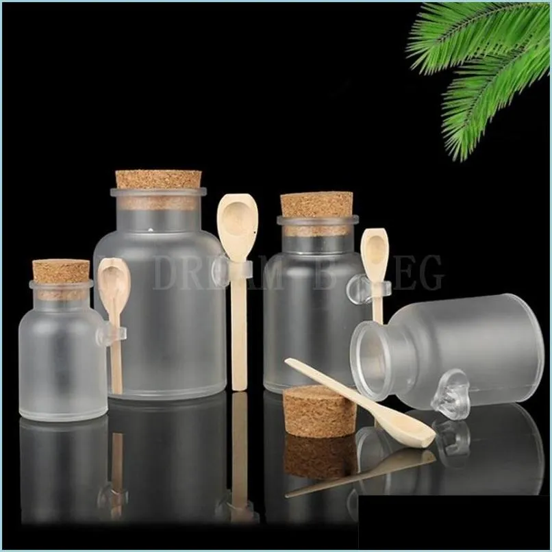 Storage Bottles Jars Bath Salt Bottle 100Ml/200Ml/300Ml Frosted Abs With Cork Lid Spoon Mask Powder Cream Storage Bottles Drop Del Dhtuj