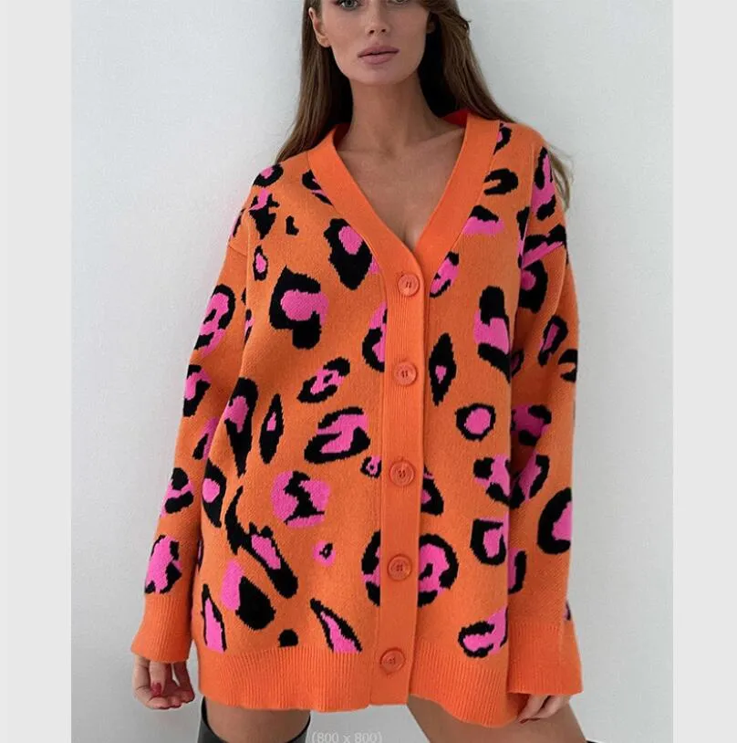 Orange leopard print cardigan discount