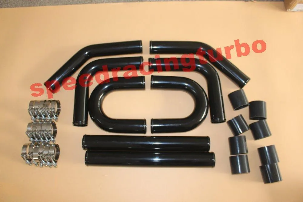 Universal Turbo Intercooler Pipe Kit 3 76MM Aluminum Piping Black From