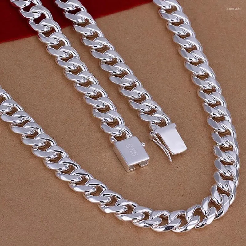 Kedjor Silver - Pläterad Utsökt Noble Gorgeous Charm Mode Solid 10MM Kedja Kvinnor Män Bröllop Halsband 20 Inch Smycken N011