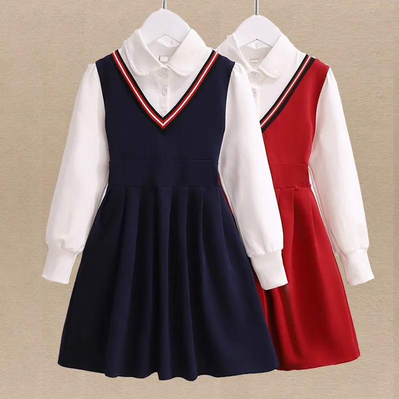 Filles Robes Preppy Style Enfants Pour Vêtements Printemps Automne Coton À Manches Longues Uniforme Scolaire Enfants Patchwork Costume Vestidos 221117