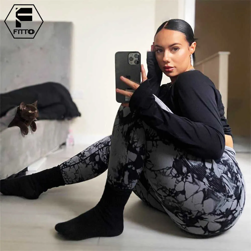 Yoga -outfits fittoo naadloze marmeren scrunch leggings push up buity verbetering hoge taille tye dye yoga broek stijlvolle training fitness gym kleding T220930