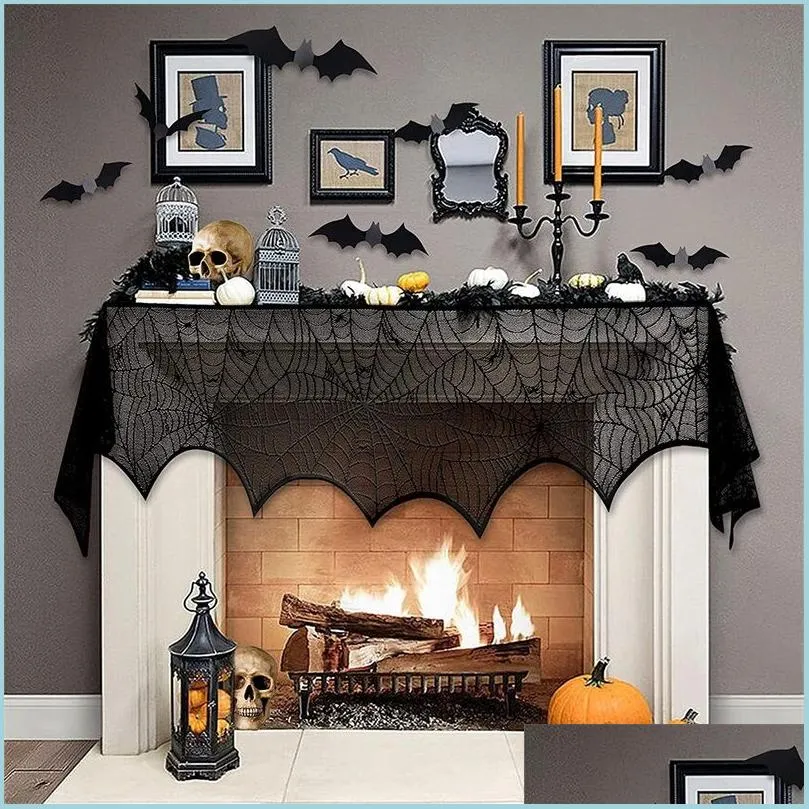 Party Decoration Celebrate Halloween Black Lace Spider Web Tracloth Oblong Table Tyg er Decor Party Decoration Oire Pise 96 tum DHJ5X