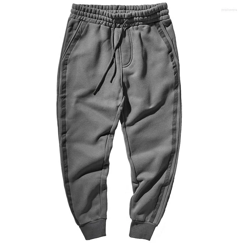 Calça masculina de pesos pesados ​​extra-fleece extra-espessura de capuz casual meninos tiras laterais trilhas de lã de cordeiro maconha