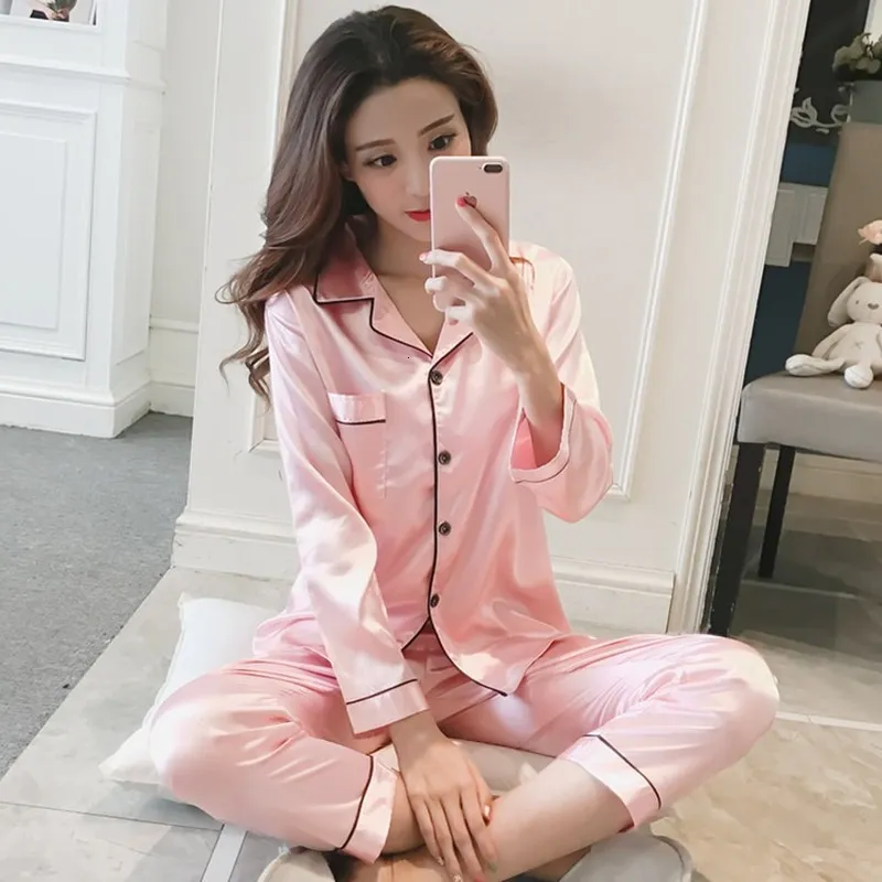 Womens Sleepwear Silk Pajamas Plus Size Solid Cute for Summer Nightwear Pajama Two Piece Set Satin Pyjamas Loungewear 221118