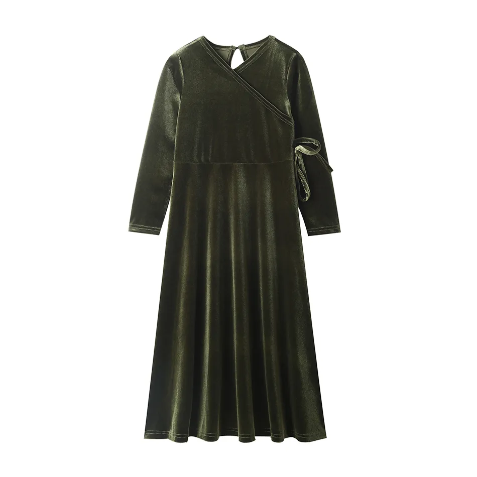 Vestidos de garotas de alta qualidade Velvet Girls Robe Black and Green Family Match MAXI Dress 221118