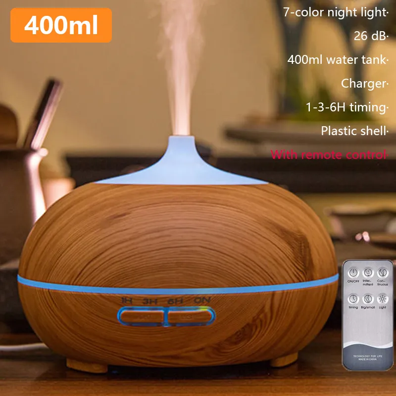 Diffusori di oli essenziali Umidificatore d'aria da 400 ml Diffusore di aromi telecomando Xiomi Creatore di nebbie a grana di legno Purificatore di aromaterapia per la casa 221118