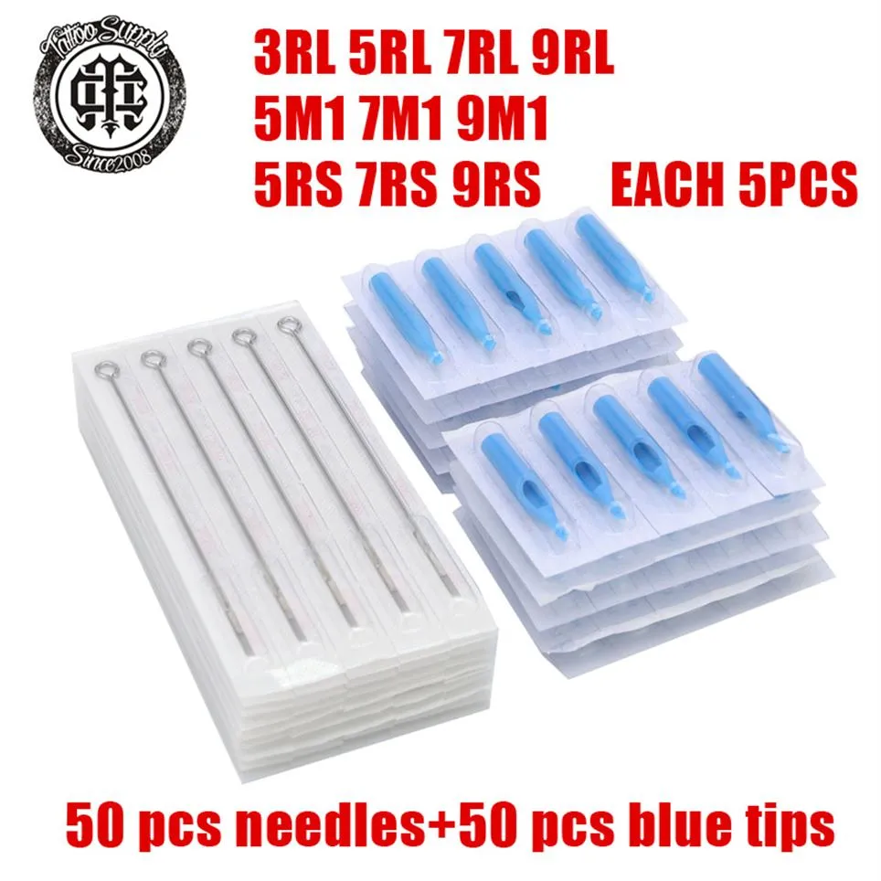 Assorted Sterilized Tattoo Needles and Disposable Tubes Tips Mixed 10 Sizes 3RL 5RL 7RL 9RL 5RS 7RS 9RS 5M1 7M1 9M1 kits set2777