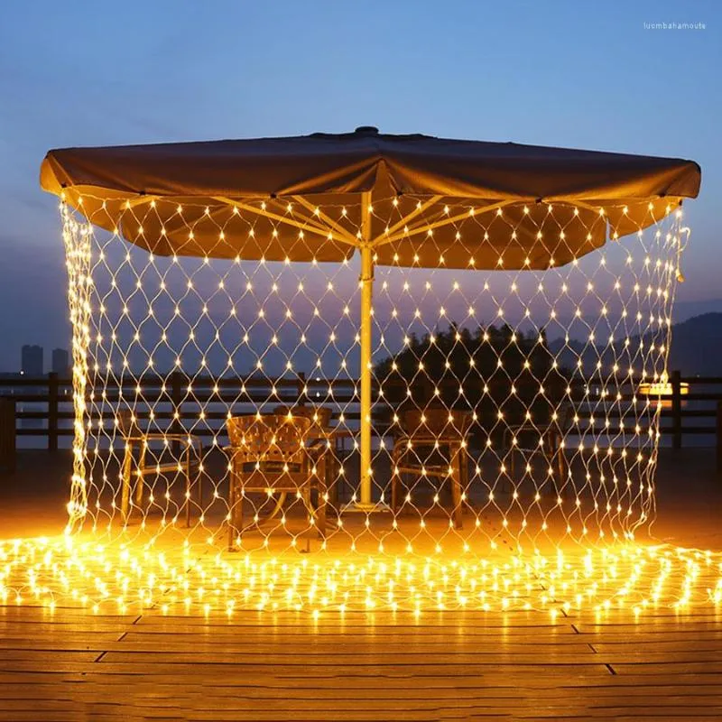 문자열 Thrisdar 2x2m 3x2m 6x4m Led Net Mesh Fairy String Light Christmas Tree-Grap Lights Outdoor Wedding Party 커튼 Garland