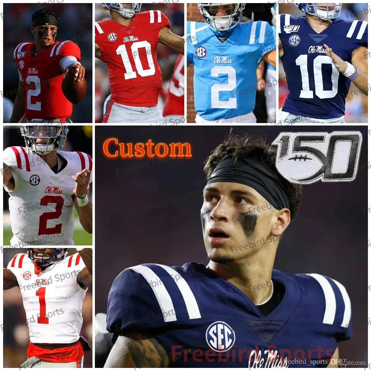 Ole Miss Rebels 2 Corral Football Jersey 10 Chad Kelly Adecure10 Eli Manning 14 Bo Wallace White Red Blue Youth College Football Jerseys Mens Custom